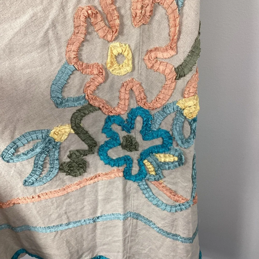 J.Jill 100% Linen Maxi Skirt W/Floral Ribbon Embroidered Flowers Women’s Size XS
